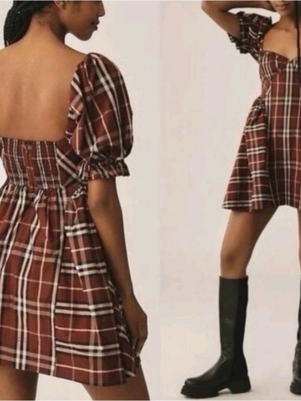 Maeve Burgundy Plaid Mini Dress